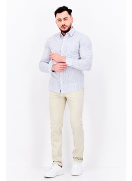 Algspar Men Regular Fit Stripe Long Sleeves Casual Shirt, White  - Image 4