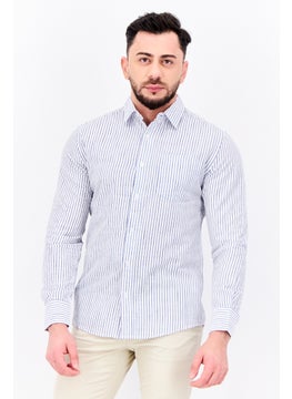 Algspar Men Regular Fit Stripe Long Sleeves Casual Shirt, White  - Image 1