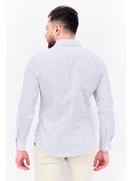 Algspar Men Regular Fit Stripe Long Sleeves Casual Shirt, White  - Image 3