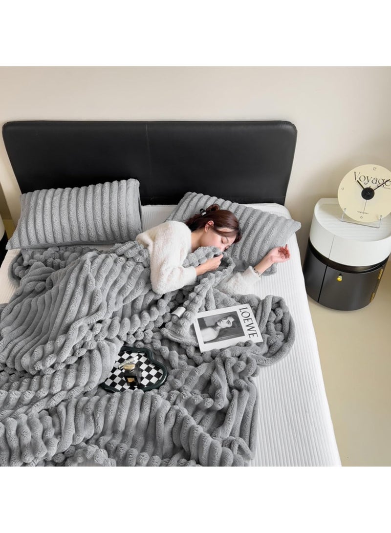 Plush Bed Blanket，230x200cm Kind Size Soft Warm，Rabbit Faux Fur Blanket，Comfortable Fluffy Throw Blanket Suitable for Sofa Bed Couch Armchair Living Room Home Decoration (Gray)  - Image 2
