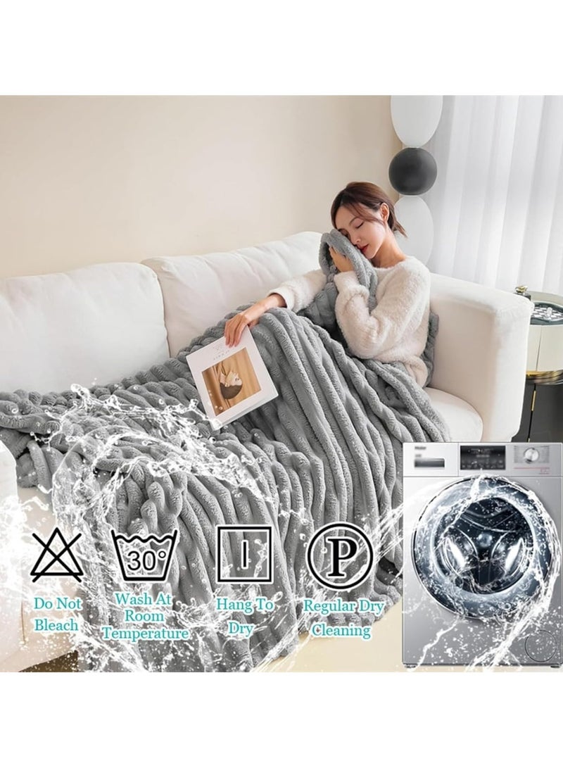 Plush Bed Blanket，230x200cm Kind Size Soft Warm，Rabbit Faux Fur Blanket，Comfortable Fluffy Throw Blanket Suitable for Sofa Bed Couch Armchair Living Room Home Decoration (Gray)  - Image 3