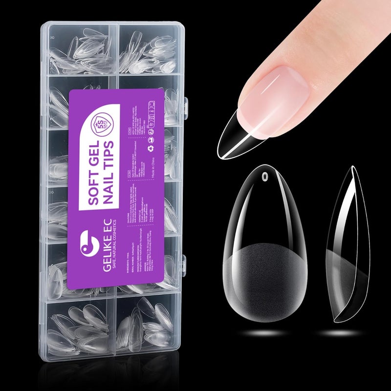 552PCS Soft Gel Nail Tips Kit - 12 Sizes Clear Cover Full Nail Extensions - Medium Almond Pre-shaped Acrylic False Gelly Nail Tips for DIY Salon Gift Nail Extensions - Image 1