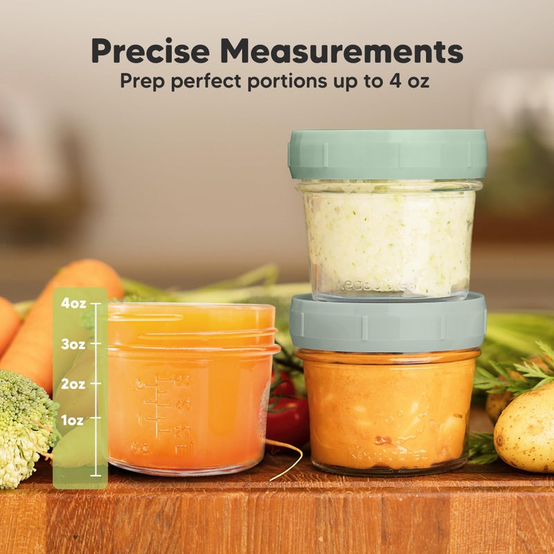 KeaBabies 12pk 4oz Glass Baby Food Containers with Lids - Leak-Proof, Microwavable Small Glass Jars, Baby Purees & Toddler Snack Storage Containers, BPA-Free, Dishwasher & Freezer Safe (Sage) - Image 3