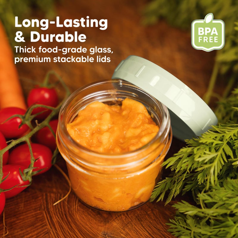 KeaBabies 12pk 4oz Glass Baby Food Containers with Lids - Leak-Proof, Microwavable Small Glass Jars, Baby Purees & Toddler Snack Storage Containers, BPA-Free, Dishwasher & Freezer Safe (Sage) - Image 4