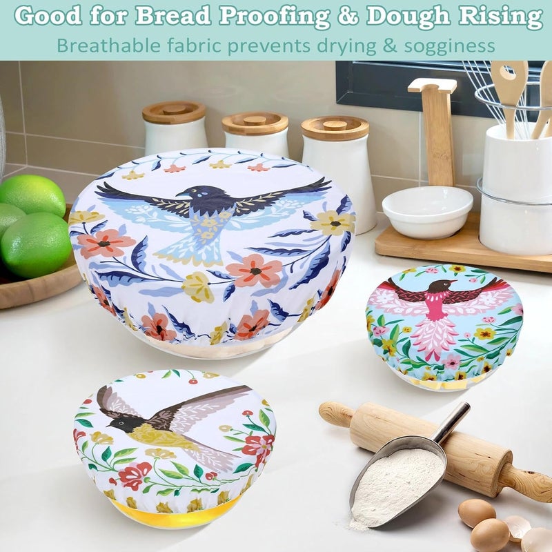 Revahope 5-Size Reusable Beeswax Bowl Covers for Bread Proofing, Cotton Cloth Flexible Beeswax Wraps for Food Storage(Floral Bird) - Image 4