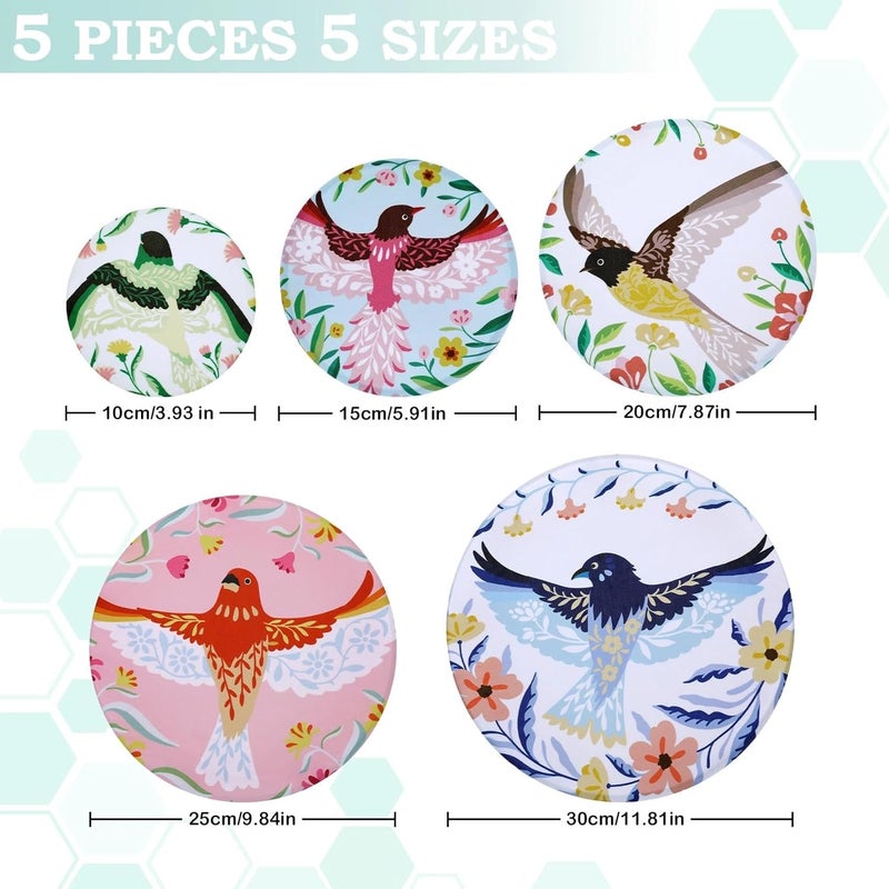Revahope 5-Size Reusable Beeswax Bowl Covers for Bread Proofing, Cotton Cloth Flexible Beeswax Wraps for Food Storage(Floral Bird) - Image 2