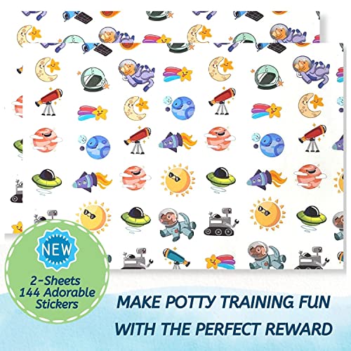 POTTY TIME Potty Watch Training Sticker Chart - Potty Training with 4-Weekly Space Themed Charts & 144 Stickers - Easy to Peel Stickers for Kids - Reward Their Efforts, Fosters Fun & Independence - Image 2