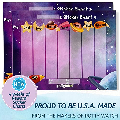 POTTY TIME Potty Watch Training Sticker Chart - Potty Training with 4-Weekly Space Themed Charts & 144 Stickers - Easy to Peel Stickers for Kids - Reward Their Efforts, Fosters Fun & Independence - Image 3