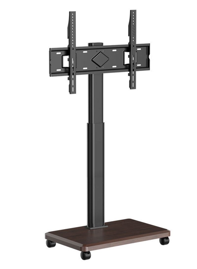 HILLPORT حامل تلفزيون أرضي متنقل لأجهزة التلفزيون مقاس 32 إلى 75 بوصة مع قاعدة تخزين خشبية، عربة متنقلة محمولة بعجلات، مع حامل دوار، حوامل زاوية عالمية لغرفة النوم، للاستخدام الخارجي - Image 1