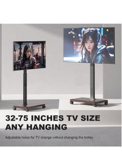 HILLPORT Mobile Floor TV Stand for 32 to 70 inch TVs with Wooden Storage Base,Portable Mobile Cart with Wheels, with Swivel Mount,Corner Universal Stands for Bedroom, Outdoor  - Image 2