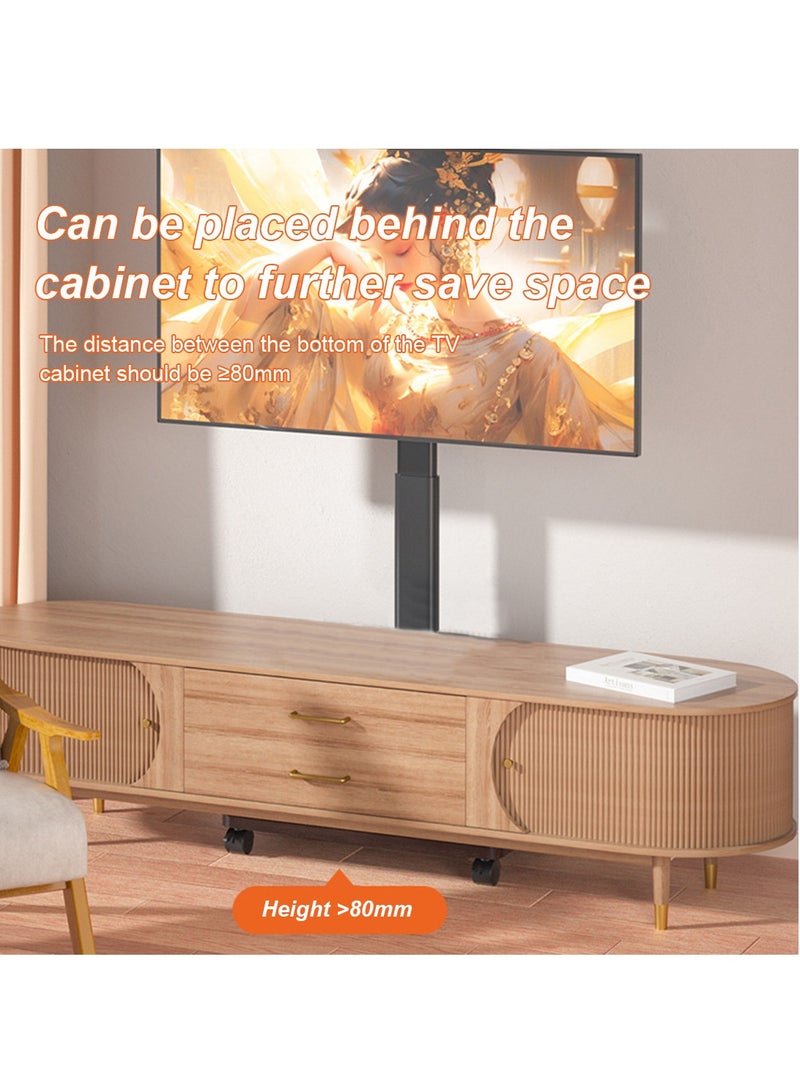 HILLPORT حامل تلفزيون أرضي متنقل لأجهزة التلفزيون مقاس 32 إلى 75 بوصة مع قاعدة تخزين خشبية، عربة متنقلة محمولة بعجلات، مع حامل دوار، حوامل زاوية عالمية لغرفة النوم، للاستخدام الخارجي - Image 3