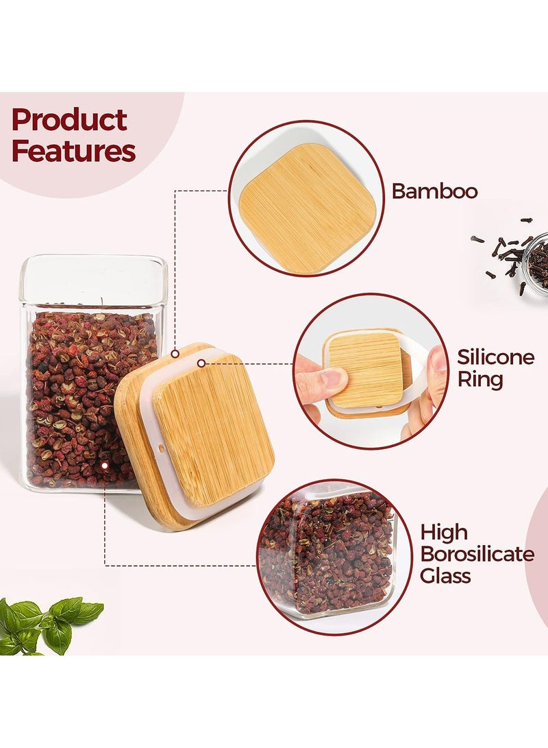 تايكوم مجموعة برطمانات زجاجية 500 مل، حاويات تخزين حبوب الطعام والتوابل للمطبخ المنزلي، برطمانات تخزين الطعام مع ملصقات، علامة، مربع 8 * 10 سم 8 قطع مع غطاء من الخيزران. - Image 3