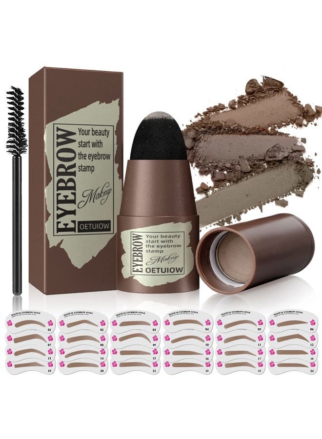 OETUIOW Eyebrow Stamp Stencil Kit - One-Step Eye Brow Stencil Kit with 24 Reusable Thin & Thick Eyebrow Stencils, Long-Lasting Waterproof & Smudge-Proof Brow Stamp Kit for Perfect Eye Makeup (Light Brown) - Image 1