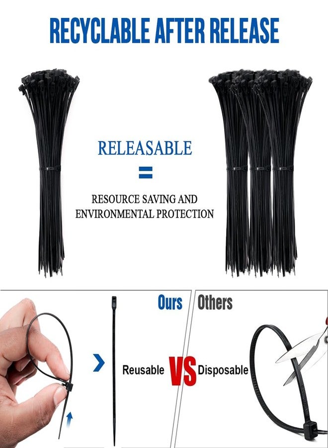 Inovera (Label) Reusable Nylon Self Locking Releasable Cable Zip Tie, Adjustable Cord Ties Heavy Duty Plastic Wire Wraps For Home, Garden, Office, Garage (Black,3.6 X 200Mm, Pack Of 100) - Image 5