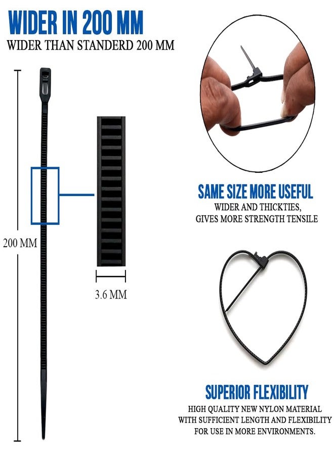 Inovera (Label) Reusable Nylon Self Locking Releasable Cable Zip Tie, Adjustable Cord Ties Heavy Duty Plastic Wire Wraps For Home, Garden, Office, Garage (Black,3.6 X 200Mm, Pack Of 100) - Image 2