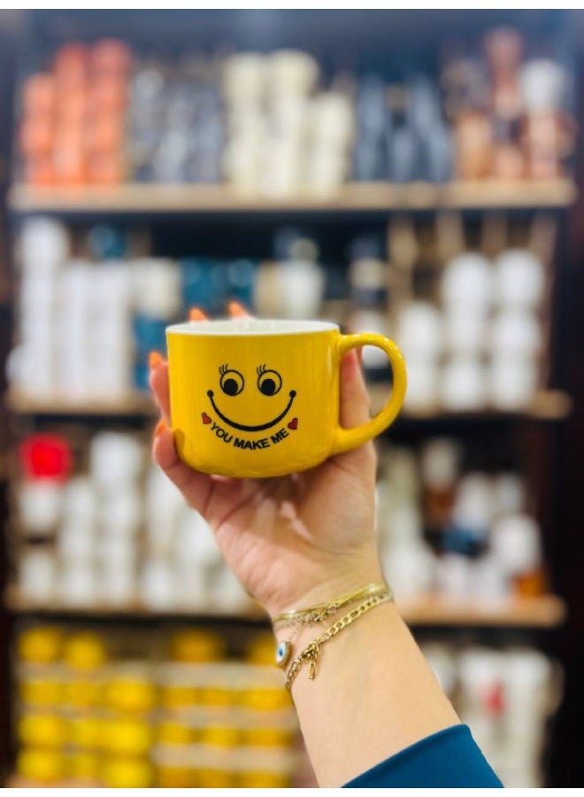 مج بورسلين أصفر مرسوم عليه وجوه إيموجي - Image 2