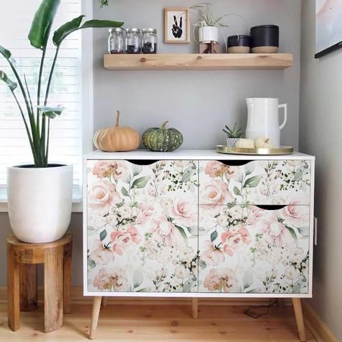 MuralPeel Neutral White/Pink/Green Romantic Rose Peony Peel and Stick Wallpaper Self Adhesive Removable Easy Peel Off Stick on Wall Paper for Bedroom Cabinet Renter - Image 5