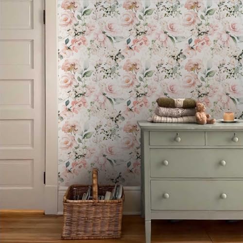MuralPeel Neutral White/Pink/Green Romantic Rose Peony Peel and Stick Wallpaper Self Adhesive Removable Easy Peel Off Stick on Wall Paper for Bedroom Cabinet Renter - Image 3