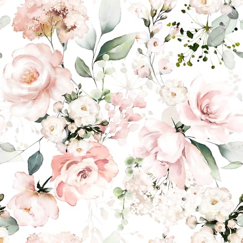 MuralPeel Neutral White/Pink/Green Romantic Rose Peony Peel and Stick Wallpaper Self Adhesive Removable Easy Peel Off Stick on Wall Paper for Bedroom Cabinet Renter - Image 1