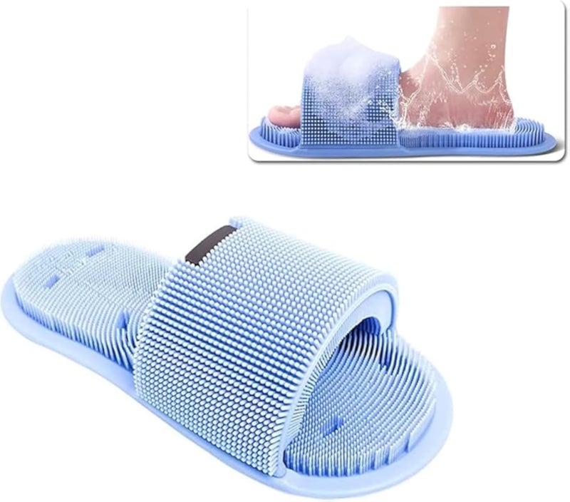 Foot Scrubber Soft Silicone Foot Scrubber with Non-Slip Suction Cup Massage Slippers for Dead Skin Remove Improve Blood Circulation and Soothe Tired Adults Men Women - 1 Piece Blue