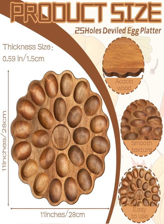 Gosodeny Acacia Wood Deviled Egg Platter 11 Inch 25 Holes Round Deviled Egg Serving Tray Reversible Charcuterie Board Cutting Board Serving Platter Easter Chrismas Thanksgiving Holiday Gatherings - Image 2