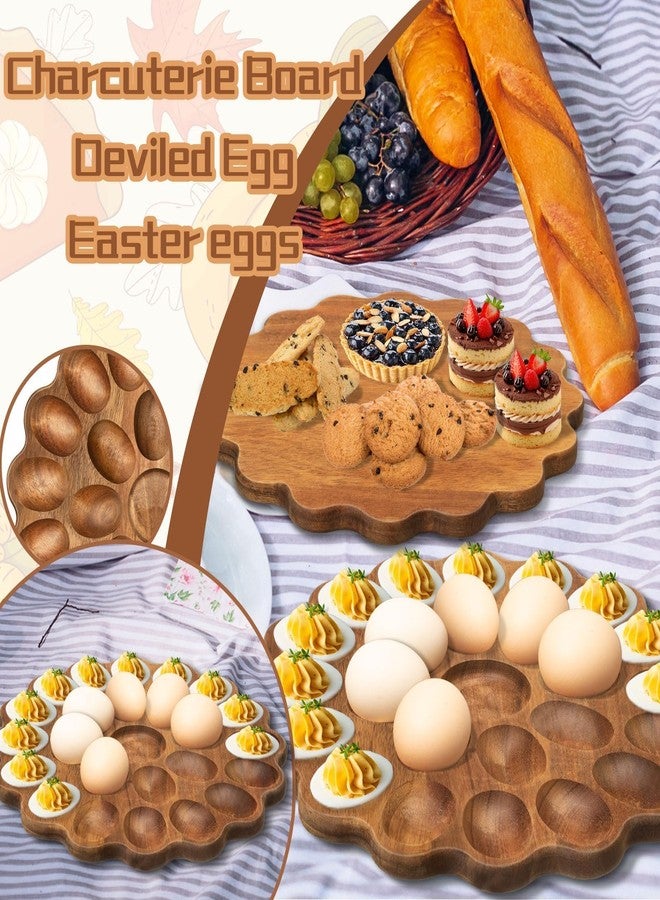 Gosodeny Acacia Wood Deviled Egg Platter 11 Inch 25 Holes Round Deviled Egg Serving Tray Reversible Charcuterie Board Cutting Board Serving Platter Easter Chrismas Thanksgiving Holiday Gatherings - Image 3