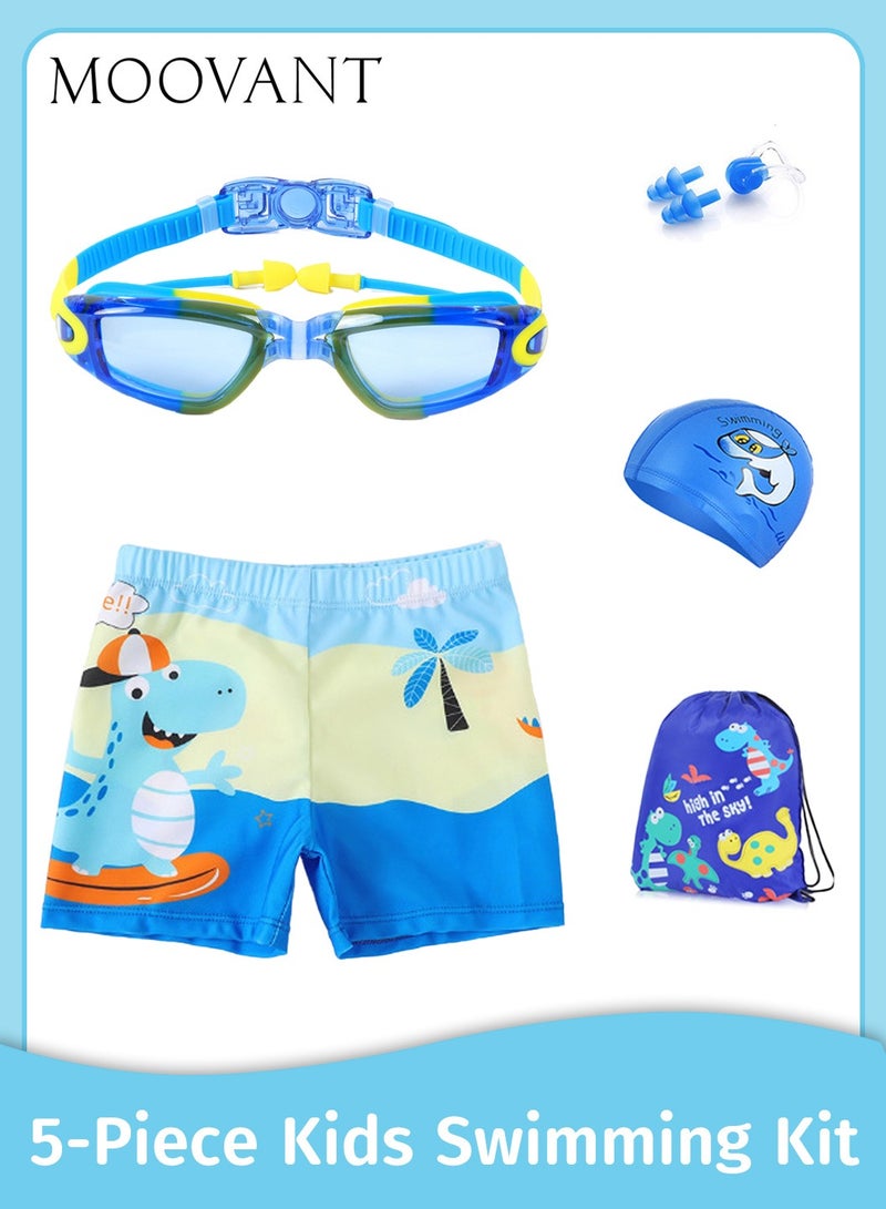 Moovant Boys' Short Swimtrunks Set, with Nose Clip, Ear Plugs, Goggle Case, and Swim Cap, Kids Complete Swimwear Kit, Waterproof Swimming Gear - Image 1