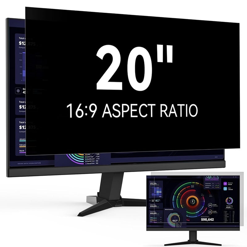 Protescreen 20 Inch 16:9 Computer Privacy Screen for Widescreen Monitor, 20in Removable Anti Blue Light Glare Eye Protection Shield Film Screen Protector, Black Blackout Anti Spy Desktop Security Private Filter - Image 1