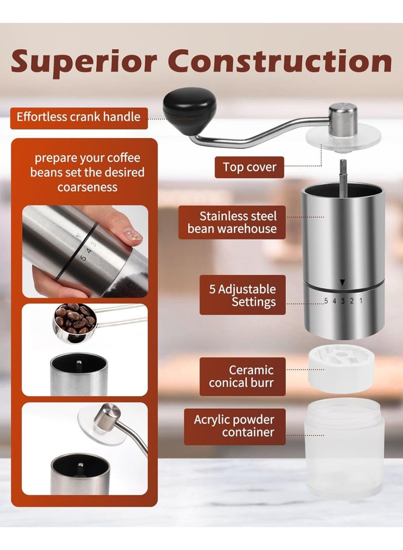 Manual Stainless Steel Coffee Grinder for Espresso,French Press,5 Adjustable Settings,Hand Maker with Built-In Burr,For Home Use and Camping Travel,Coffee Bean Grinders With Hand Crank - Image 3