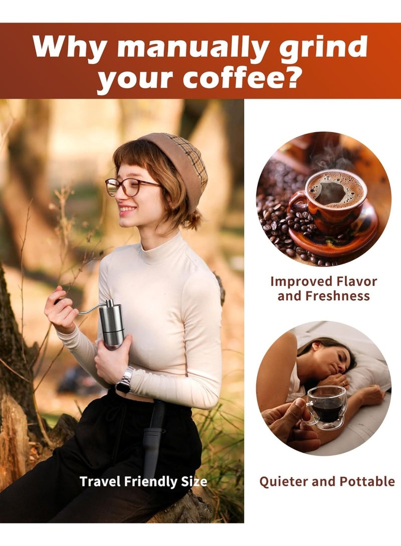 Manual Stainless Steel Coffee Grinder for Espresso,French Press,5 Adjustable Settings,Hand Maker with Built-In Burr,For Home Use and Camping Travel,Coffee Bean Grinders With Hand Crank - Image 2