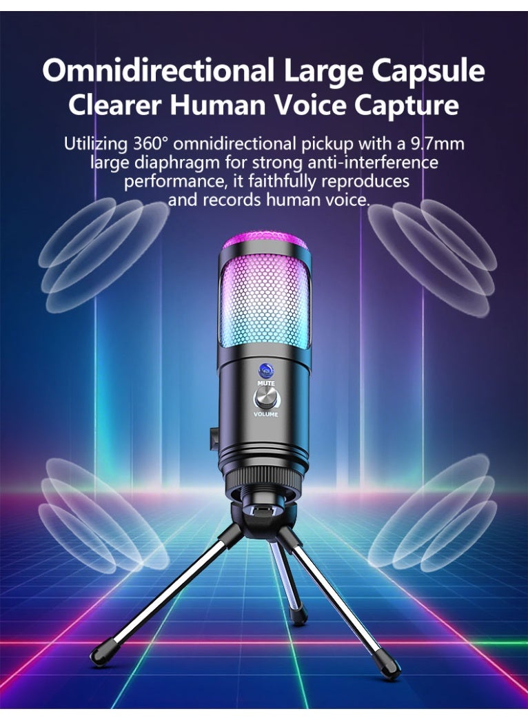 COOLCOLD USB Computer Microphone, Podcast Mic Desktop with Mute Button for Recording Streaming, Omnidirectional Condenser, Plug&Play Stand with Volume Control for PC, Laptop, Mac - Image 3