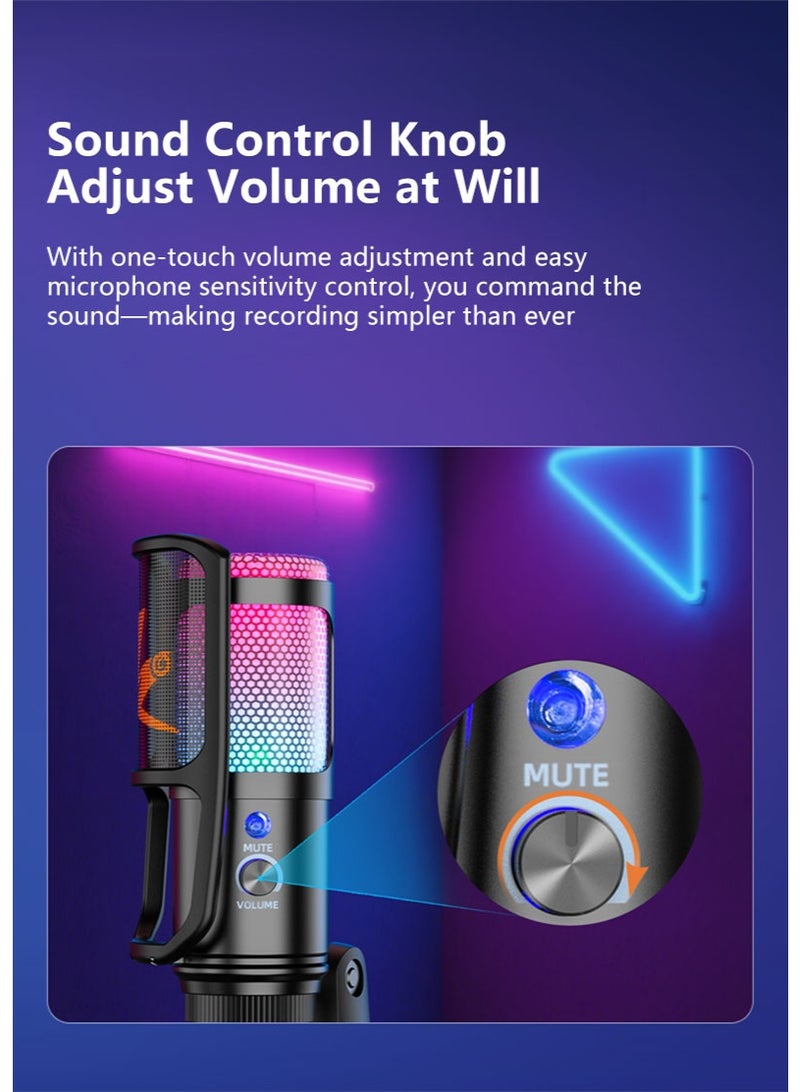 COOLCOLD USB Computer Microphone, Podcast Mic Desktop with Mute Button for Recording Streaming, Omnidirectional Condenser, Plug&Play Stand with Volume Control for PC, Laptop, Mac - Image 4