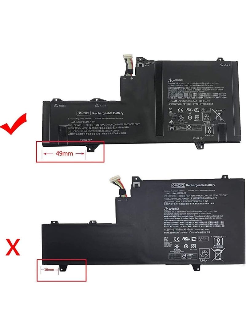 Green Tiger Replace OM03XL Laptop Battery for HP EliteBook X360 1030 G2 13.3 Inch Series OMO3XL HSTNN-IB7O 863167-171 863280-855 863167-1B1 HSN-I04C HSTNN-IB70 11.55V 57Wh 3 Cell, - Image 3