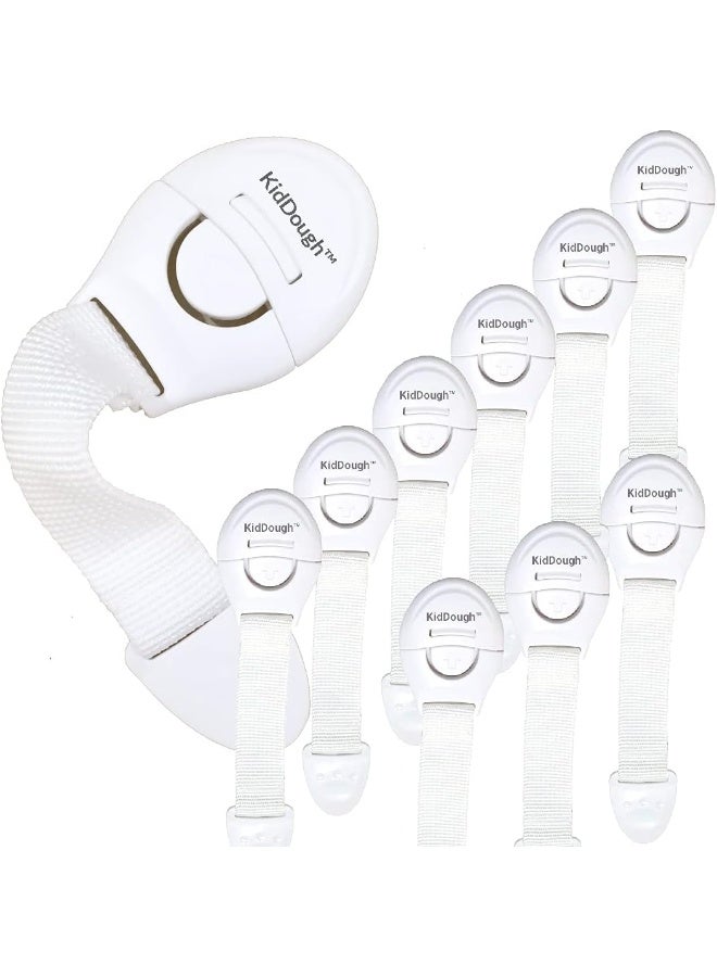 KidDough Furniture Safety Locks for Kids - Pack of 10 White Locks, Child Safety Locks for Drawers, Cabinets, Fridge, Cupboard Lock, Baby Proofing Product, Strong and Adhesive Safety Locks - Image 1