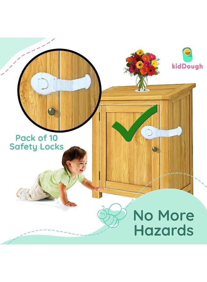 KidDough Furniture Safety Locks for Kids - Pack of 10 White Locks, Child Safety Locks for Drawers, Cabinets, Fridge, Cupboard Lock, Baby Proofing Product, Strong and Adhesive Safety Locks - Image 2