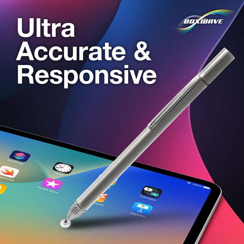 BoxWave Stylus Pen Compatible with ASUS Chromebook Flip C433 - FineTouch Capacitive Stylus, Super Precise Stylus Pen - Metallic Silver - Image 3