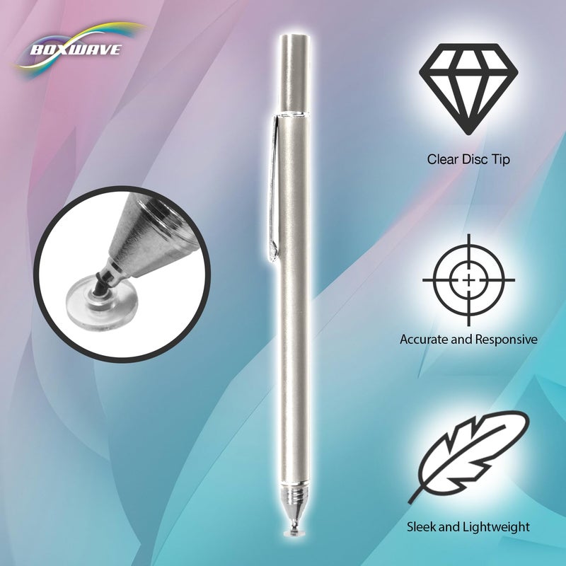 BoxWave Stylus Pen Compatible with ASUS Chromebook Flip C433 - FineTouch Capacitive Stylus, Super Precise Stylus Pen - Metallic Silver - Image 4