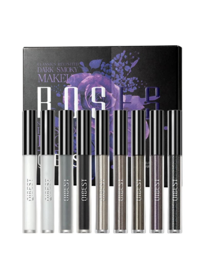 KASTWAVE Liquid Matte Eyeshadow Set , Cool Toned Black Grey White Silver Smokey Eyeshadow Stick, Waterproof Quick Drying High-pigmented Longlasting Eye Shadow, 9 Color - Image 1