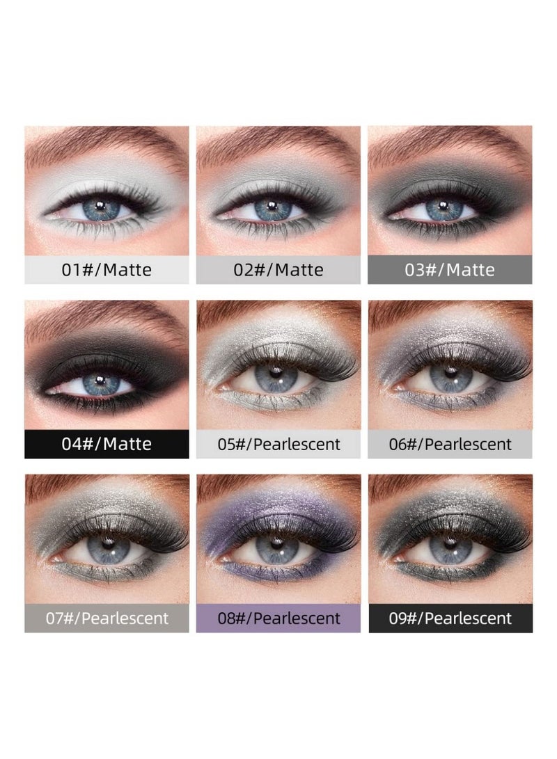 KASTWAVE Liquid Matte Eyeshadow Set , Cool Toned Black Grey White Silver Smokey Eyeshadow Stick, Waterproof Quick Drying High-pigmented Longlasting Eye Shadow, 9 Color - Image 2