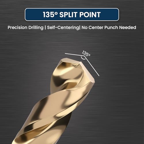 LU&MN M35 Cobalt HSS Jobber Length Twist Drill Bit with Straight Shank, Heavy Duty, Drilling for Cast Iron, Heat-Treated Steel, Stainless Steel and Other Hard Materials, 10 pcs, 1/4" - Image 3