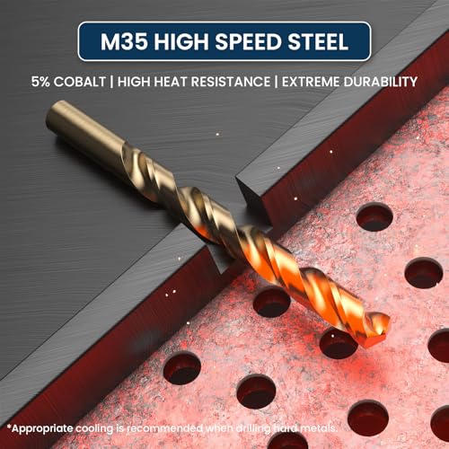 LU&MN M35 Cobalt HSS Jobber Length Twist Drill Bit with Straight Shank, Heavy Duty, Drilling for Cast Iron, Heat-Treated Steel, Stainless Steel and Other Hard Materials, 10 pcs, 1/4" - Image 4