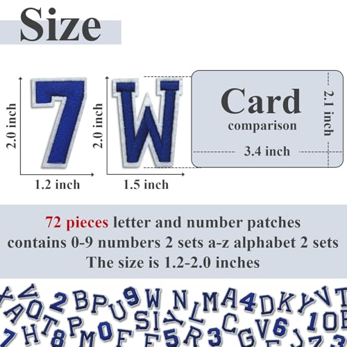 Cazzon Letter and Number Iron On Patches, A-Z Alphabet and Numbers 0-9 Embroidery Applique Patch, DIY Decorative Heat Press Patches for Clothing Jeans Jackets Backpacks Hats (Blue 72 Pcs) - Image 2