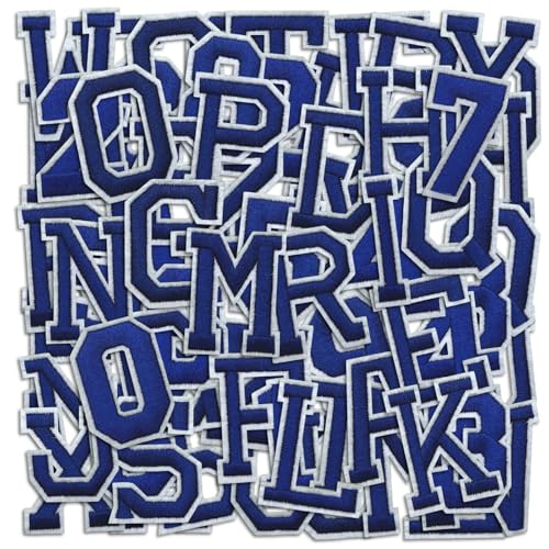 Cazzon Letter and Number Iron On Patches, A-Z Alphabet and Numbers 0-9 Embroidery Applique Patch, DIY Decorative Heat Press Patches for Clothing Jeans Jackets Backpacks Hats (Blue 72 Pcs) - Image 1