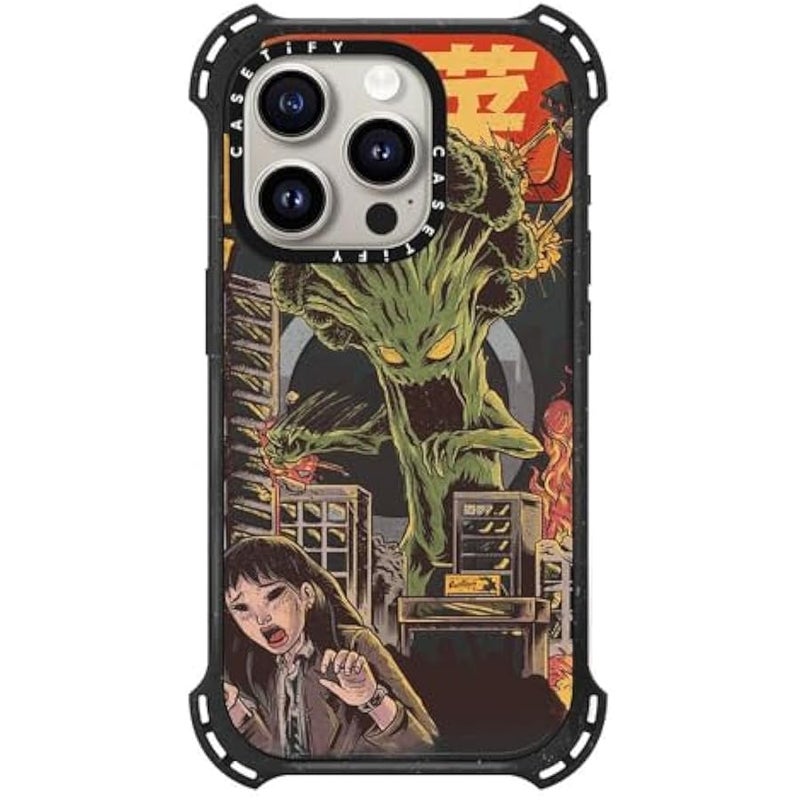 Casetify Bounce iPhone 15 Pro Case 【6X Military Grade Drop Tested / 21.3ft Drop Protection/Compatible with Magsafe】 - Broccozilla - Triple Black - Image 1