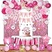 YGBMDZ Pink Red Happy Birthday Party Decorations kits for Girls Women with Happy Birthday Banner Fringe CurtainFoil BalloonsTissue PompomsDots GarlandTassels GarlandCake Topper for birthday decorpink - Image 3