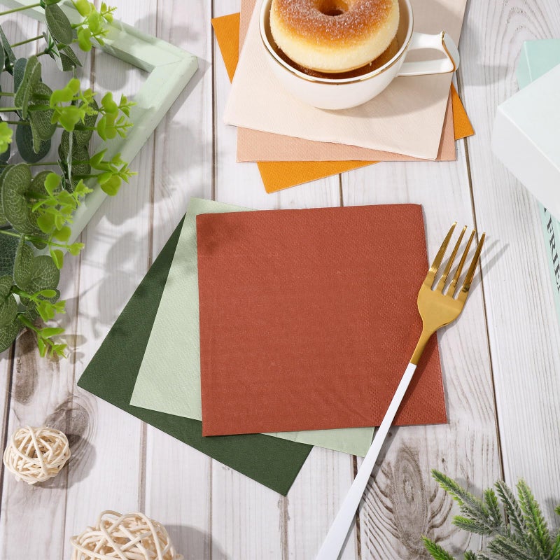 Whaline 120 Sheet Modern Boho Cocktail Napkin 6 Colors Paper Napkins 2 Ply Sage Green Pink Orange Brown Disposable Dinner Napkins for Celebration Gathering Table Decorations - Image 4