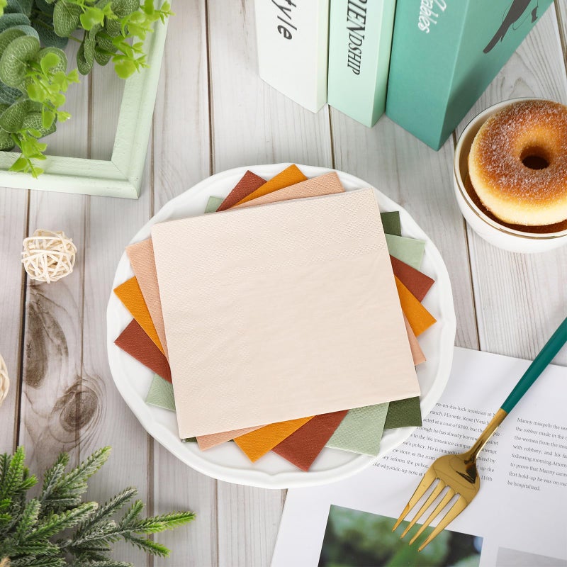 Whaline 120 Sheet Modern Boho Cocktail Napkin 6 Colors Paper Napkins 2 Ply Sage Green Pink Orange Brown Disposable Dinner Napkins for Celebration Gathering Table Decorations - Image 3