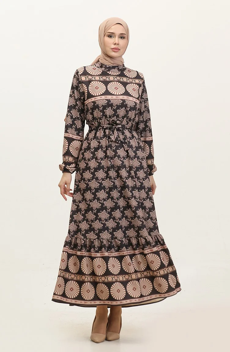Sefa Merve Spring Pattern Dress 0366-02 Black
