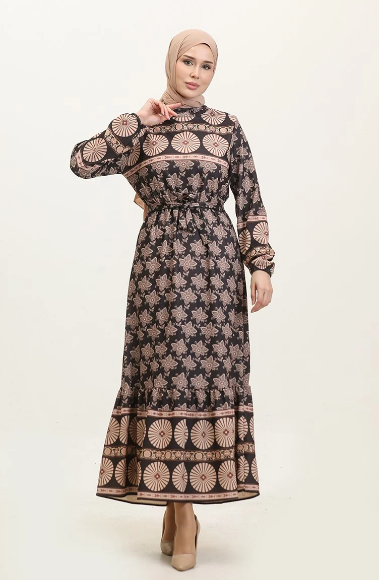 Sefa Merve Spring Pattern Dress 0366-02 Black