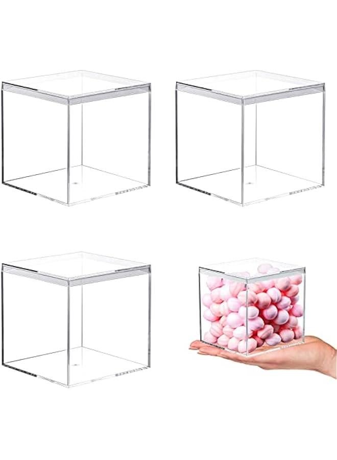Arabest Acrylic Boxes for Display 3 Pack Clear Plastic Square Cube, 3.3x3.3x3.3Inch/85x85x85mm Small Acrylic Box with Lid, Candy Pill and Tiny Jewelry Storage Boxes Organize Containers - Image 1